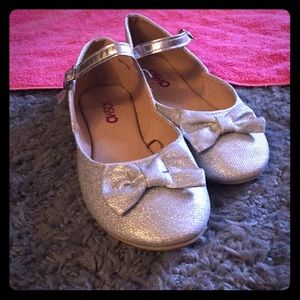 Sparkly Silver Flats with buckle and bow